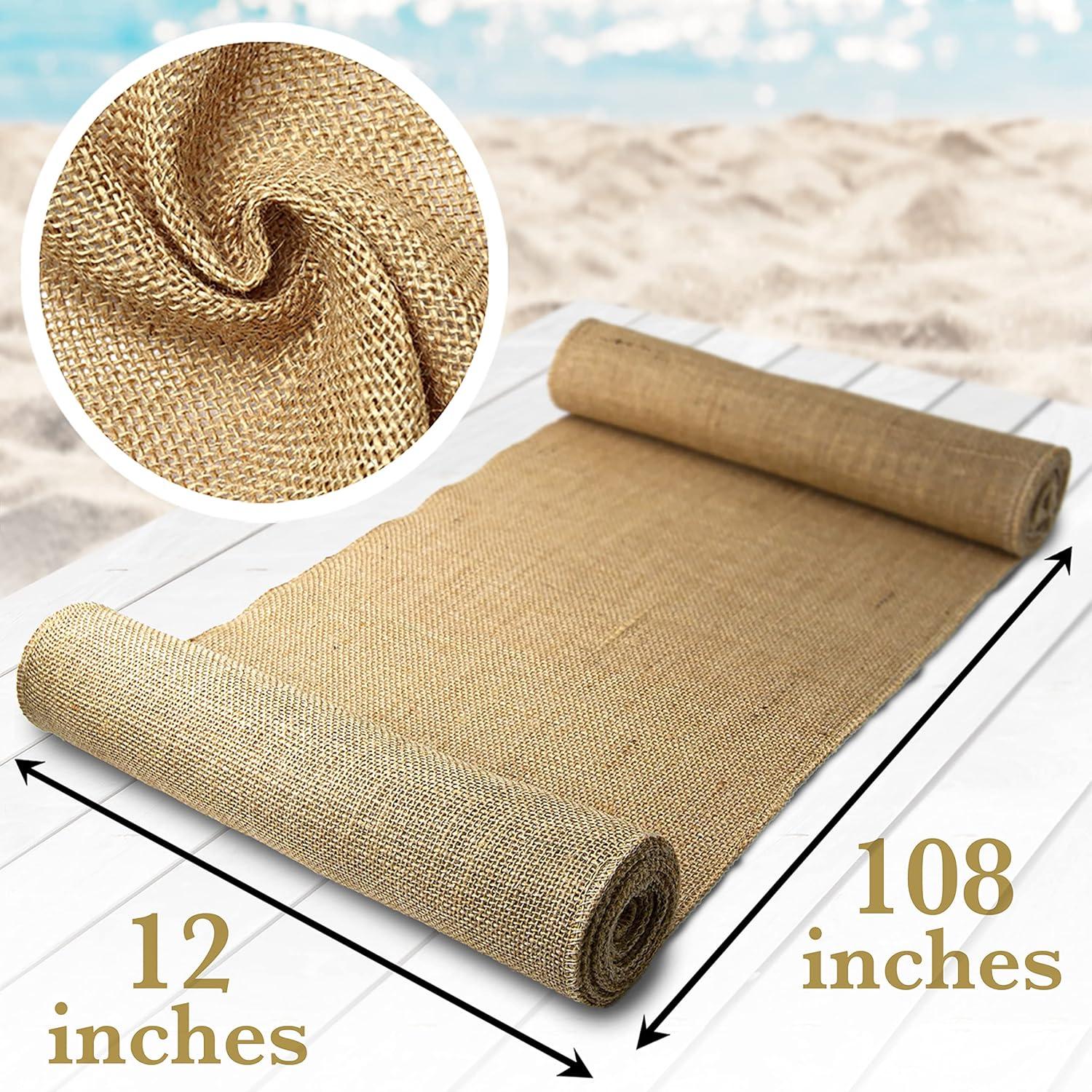 imageBurlap Table Runners 12 x 108 Inch  10 Pack Outdoor Jute Table Runners for Rustic Farmhouse Decor Thanksgiving Fall Natural Color Edge