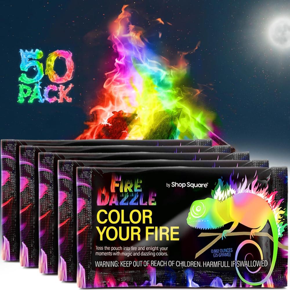 imageFire Dazzle Fire Color Changing Packets for Fire Pit  12 Pack Color Packets Flame Changer for Fire Pit and Campfires  Camping Games Accessories for Kids and Adults50 Pack