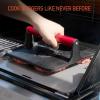 imageCast Iron Bacon Press 7quot Round ampamp Rectangle 8quotx4quot Cast Iron Grill Press  Meat Press for Bacon Steak Burgers and Sandwiches  NonStick Griddle Press with CoolTouch Wood HandleBlack Beef Master