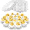 imageDeviled Egg Container with Lid  12inch Round Serving Plate 15 Slots  Disposable Plastic Holder Platter for Fruits Veggie Finger Food  Stackable Easy StorageFlower Design