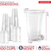 imageShop Square 20 oz Plastic Cups with Lids 100 Pack  Clear Plastic Cups for Iced Coffee Boba Milk Tea Smoothies and Fruit Shakes  Disposable with Lids for Parties Cafes Restaurants100 Count Pack of 1