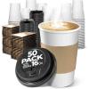 imageDisposable Coffee Cups with Lids 10 oz 50 Pack  To Go Paper Coffee Cups for Hot ampamp Cold Beverages Coffee Tea Hot Chocolate Water Juice  Eco Friendly Cups16oz Classic  With Lids  Sleeves