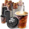 imageDisposable Coffee Cups with Lids 10 oz 50 Pack  To Go Paper Coffee Cups for Hot ampamp Cold Beverages Coffee Tea Hot Chocolate Water Juice  Eco Friendly Cups10oz Design  With Lids