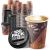 imageDisposable Coffee Cups with Lids 12 oz 100 Pack  To Go Paper Coffee Cups for Hot ampamp Cold Beverages Tea Hot Chocolate Water Juice Eco Friendly12oz Design  With Lids