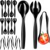 imageDisposable Plastic Serving Utensils  Set of 18 Clear Buffet Serving Utensils 6 Each 6quot Tongs 10 Spoons 10 ForksBlack