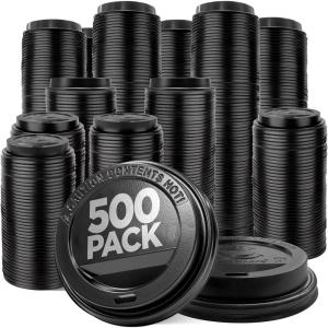 image500Pack Coffee Cup Lids  Disposable Coffee Lids for 10 12 16 20 ampamp 24 oz Paper Cups 8 oz Squat Cups Dome for ToGo Beverages Expresso Tea Hot Chocolate  Black500 Count