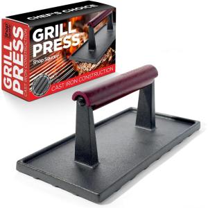 imageCast Iron Bacon Press 7quot Round ampamp Rectangle 8quotx4quot Cast Iron Grill Press  Meat Press for Bacon Steak Burgers and Sandwiches  NonStick Griddle Press with CoolTouch Wood HandleBlack Classic