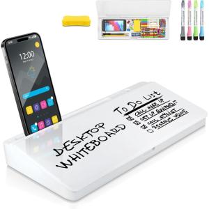 imageDesktop Dry Erase Board  Glass Erase Board  Black Desk Computer Buddy  Home Office ampamp Studying Essentials  Phone ampamp Tablet Slot Storage Compartment  Includes 4 Markers 1 EraserWhite