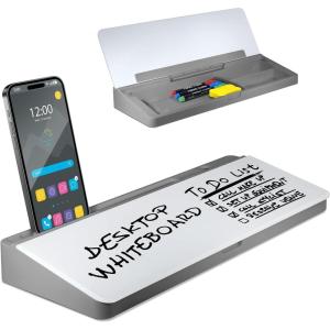 imageDesktop Dry Erase Board  Glass Erase Board  Black Desk Computer Buddy  Home Office ampamp Studying Essentials  Phone ampamp Tablet Slot Storage Compartment  Includes 4 Markers 1 EraserGrey