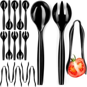 imageDisposable Plastic Serving Utensils  Set of 18 Clear Buffet Serving Utensils 6 Each 6quot Tongs 10 Spoons 10 ForksBlack
