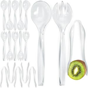 imageDisposable Plastic Serving Utensils  Set of 18 Clear Buffet Serving Utensils 6 Each 6quot Tongs 10 Spoons 10 ForksClear