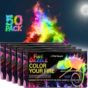 imageFire Dazzle Fire Color Changing Packets for Fire Pit  12 Pack Color Packets Flame Changer for Fire Pit and Campfires  Camping Games Accessories for Kids and Adults50 Pack