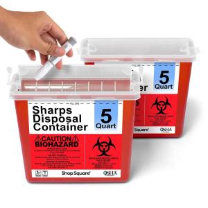 imageSharps Container for Home Use and Professional  5 Quart 2 Pack Large Sharps Container Needle Disposal Touch Free Rotating Lid