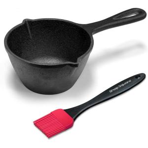 imageSmall Cast Iron Basting Pot with Silicone BBQ Brush  Cast Iron Saucepan for Grilling Smoking Butter Melting Pot 15 Oz