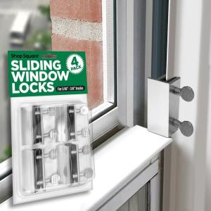imageWindow Locks 4 Pack for Vertical and Horizontal Windows Adjustable Aluminum Stoppers Window Security NoDrill Install Requires 2836mm ClearanceLarge