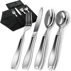 imageWeighted Utensils for Hand Tremors and Parkinsons Patients  4 Piece Set Weighted Silverware for Elderly Arthritis Weak Hand Grip  Convenient Travel Bag Stainless Steel 7 Oz4 Piece Set