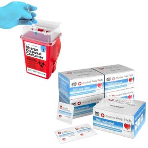 imageSharps Container Sharps Containers for Home Use Needle Disposal Containers  1 Quart with 1000 Alcohol Prep Pads Alcohol Wipes Individually Wrapped