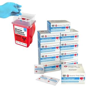 imageSharps Container Sharps Containers for Home Use Needle Disposal Containers  1 Quart with 2000 Alcohol Prep Pads Alcohol Wipes Individually Wrapped