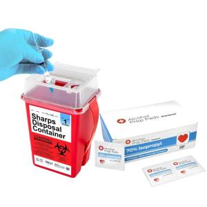 imageSharps Container Sharps Containers for Home Use Needle Disposal Containers  1 Quart with 400 Alcohol Prep Pads Alcohol Wipes Individually Wrapped