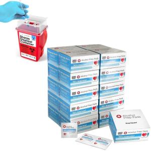 imageSharps Container Sharps Containers for Home Use Needle Disposal Containers  1 Quart with 4000 Alcohol Prep Pads Alcohol Wipes Individually Wrapped
