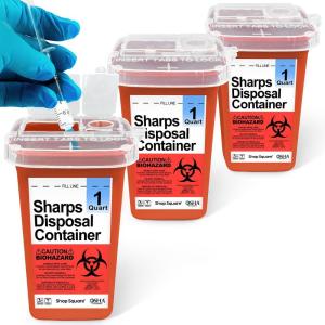 imageSharps Containers for Home Use  1 Quart 3Pack Biohazard Syringe and Needle Disposal Containers  Small Sharps Box for Travel and Professional Use