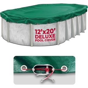 image18 x 34 ft Oval Pool Covers for Above Ground Pools Oval Winter Pool Cover Swimming Pool Cover Keeps Out Debris Cold and UV Resistant Supreme Mesh Green12x20 Oval