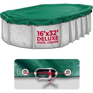 image18 x 34 ft Oval Pool Covers for Above Ground Pools Oval Winter Pool Cover Swimming Pool Cover Keeps Out Debris Cold and UV Resistant Supreme Mesh Green16x32 Oval