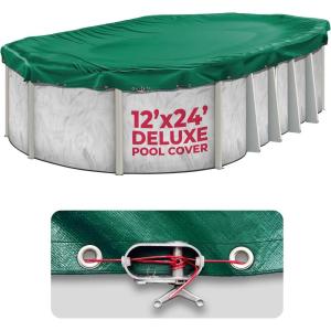 image18 x 34 ft Oval Pool Covers for Above Ground Pools Oval Winter Pool Cover Swimming Pool Cover Keeps Out Debris Cold and UV Resistant Supreme Mesh Green12x24 Oval