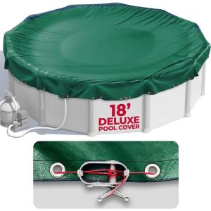 image18 x 34 ft Oval Pool Covers for Above Ground Pools Oval Winter Pool Cover Swimming Pool Cover Keeps Out Debris Cold and UV Resistant Supreme Mesh Green18 Round