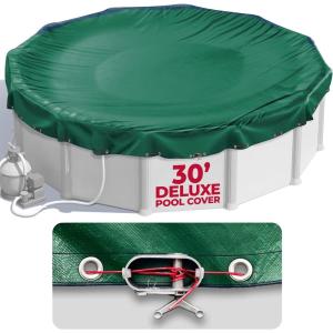 image18 x 34 ft Oval Pool Covers for Above Ground Pools Oval Winter Pool Cover Swimming Pool Cover Keeps Out Debris Cold and UV Resistant Supreme Mesh Green30 Round