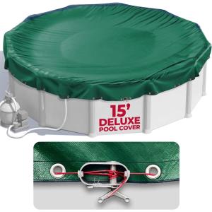 image18 x 34 ft Oval Pool Covers for Above Ground Pools Oval Winter Pool Cover Swimming Pool Cover Keeps Out Debris Cold and UV Resistant Supreme Mesh Green15 Round