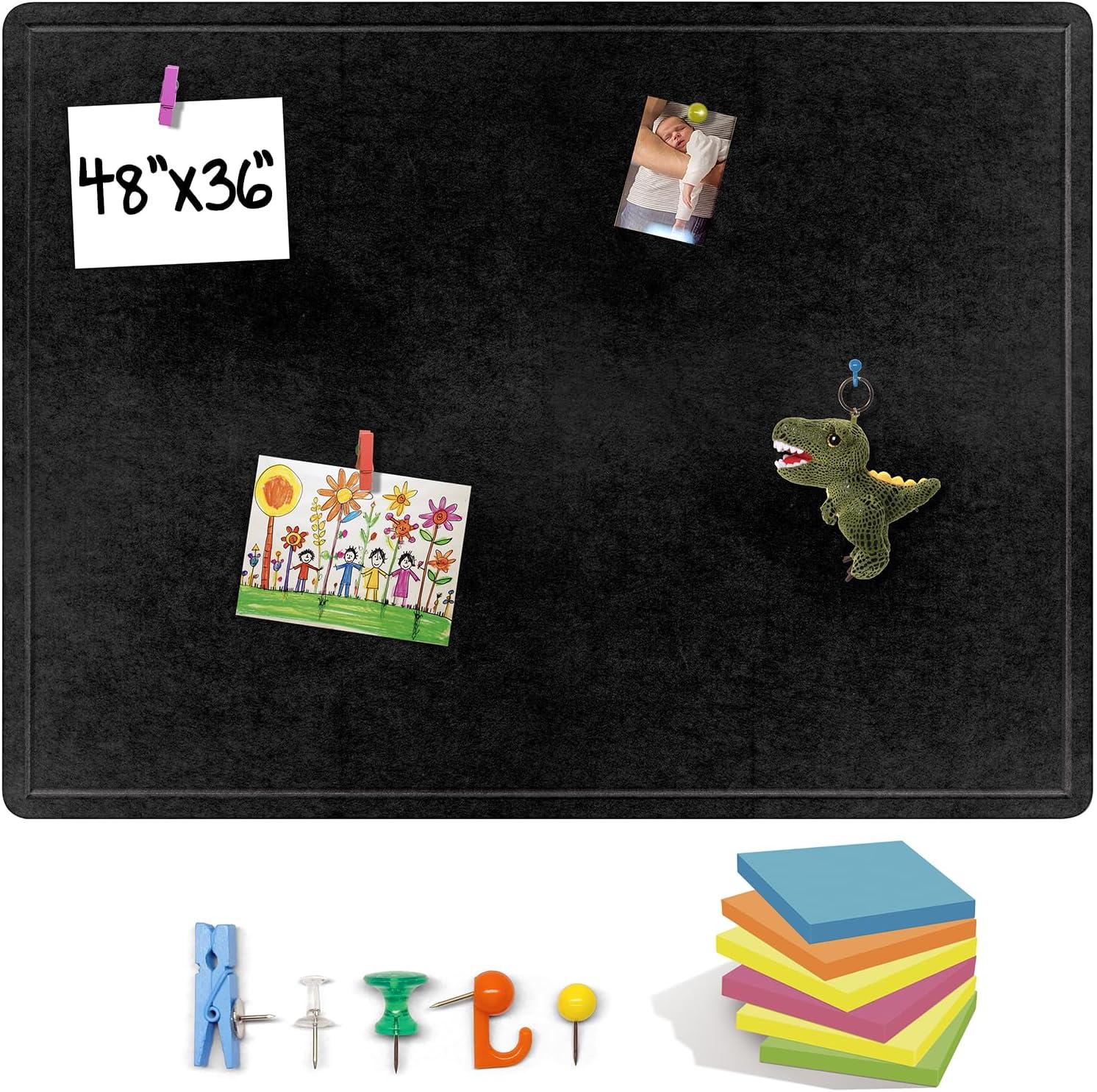 imageLarge Bulletin Board 60 x 36 Inches  Foldable Felt Bulletin Board for Wall Cork Board Alternative with 100 Color Pins ampamp 12 Note Pads Vision Board  BlackBlack