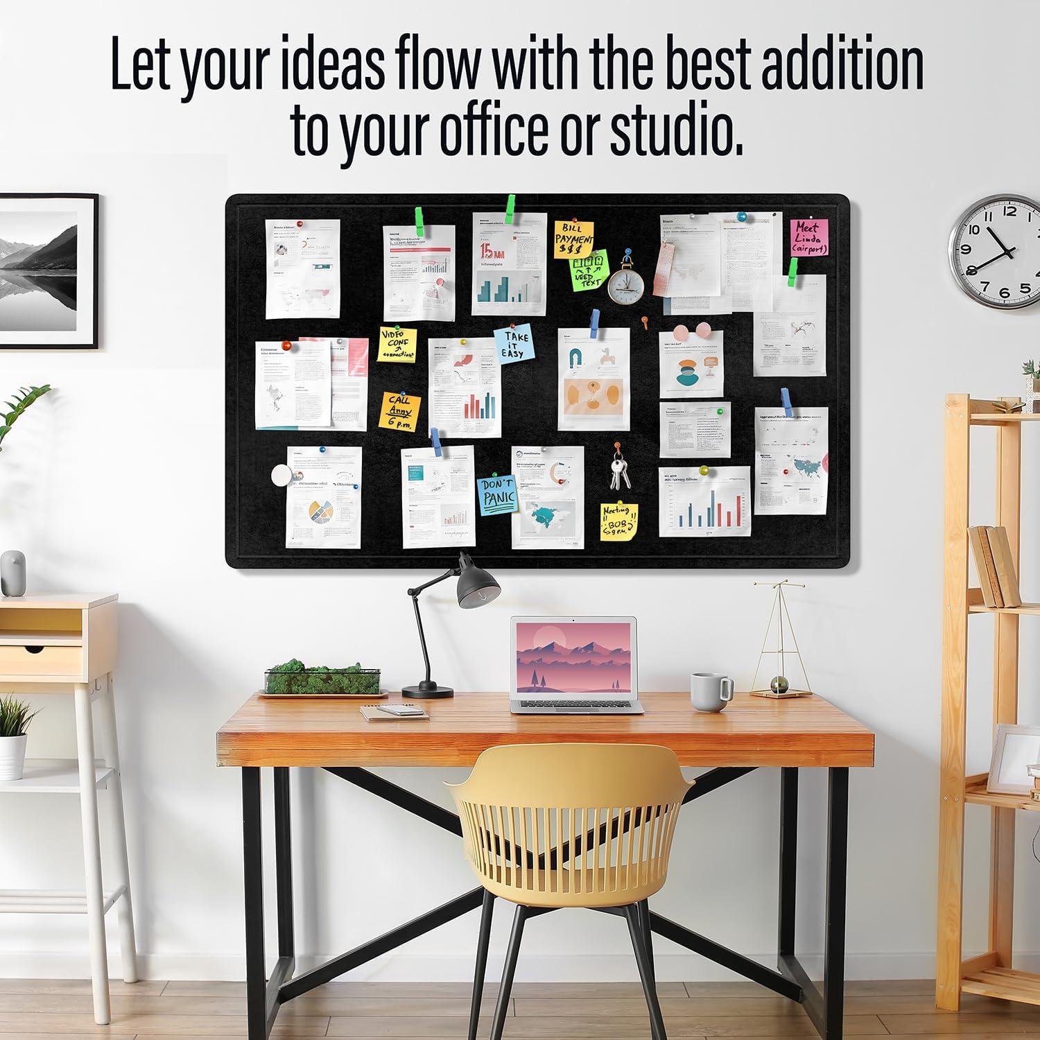 imageLarge Bulletin Board 60 x 36 Inches  Foldable Felt Bulletin Board for Wall Cork Board Alternative with 100 Color Pins ampamp 12 Note Pads Vision Board  BlackBlack