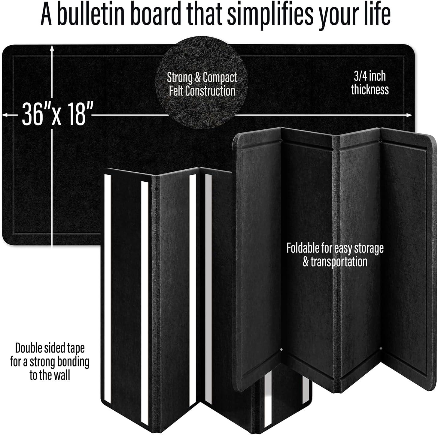 imageLarge Bulletin Board 60 x 36 Inches  Foldable Felt Bulletin Board for Wall Cork Board Alternative with 100 Color Pins ampamp 12 Note Pads Vision Board  BlackBlack