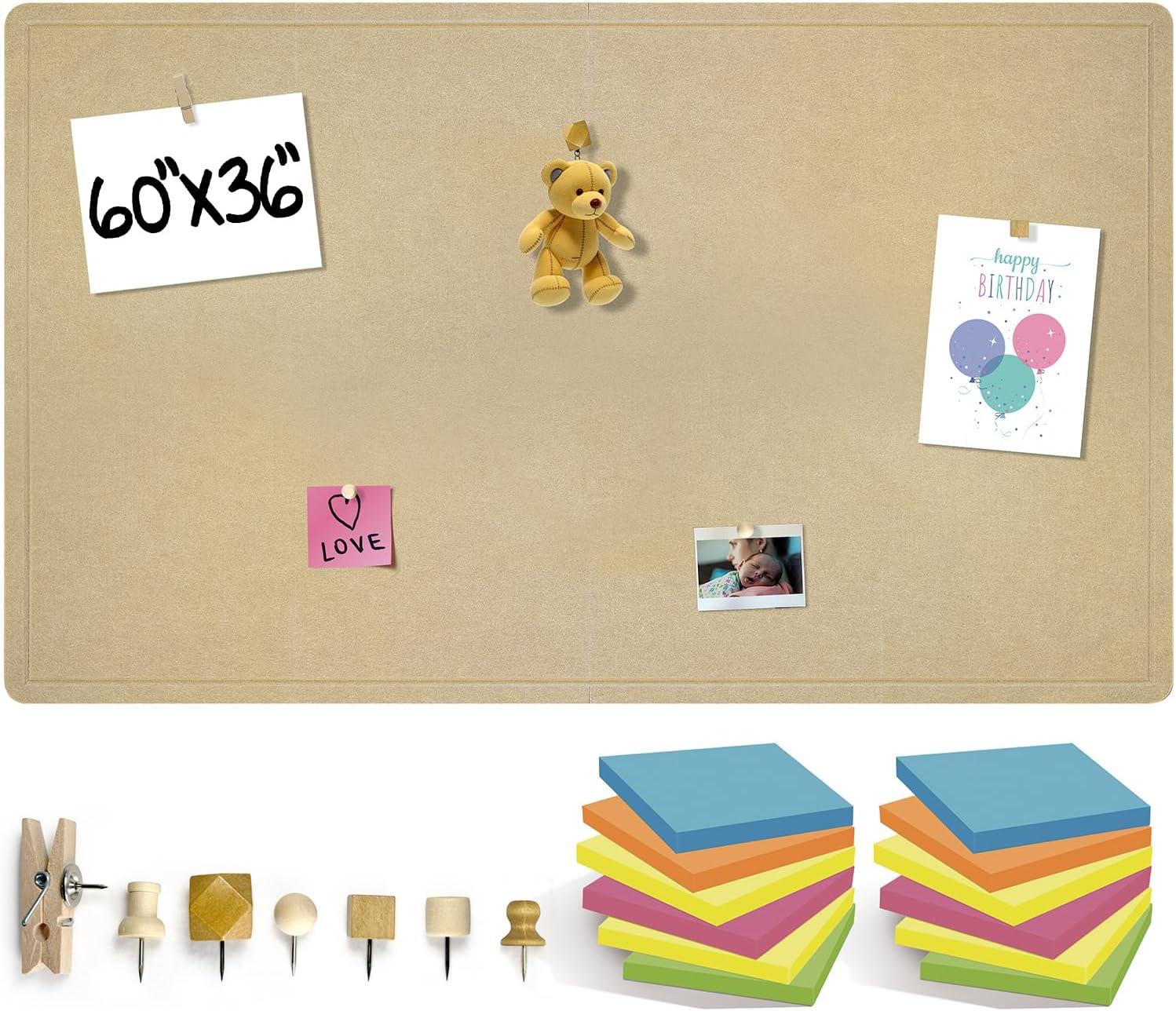 imageLarge Bulletin Board 60 x 36 Inches  Foldable Felt Bulletin Board for Wall Cork Board Alternative with 100 Color Pins ampamp 12 Note Pads Vision Board  BlackKhaki