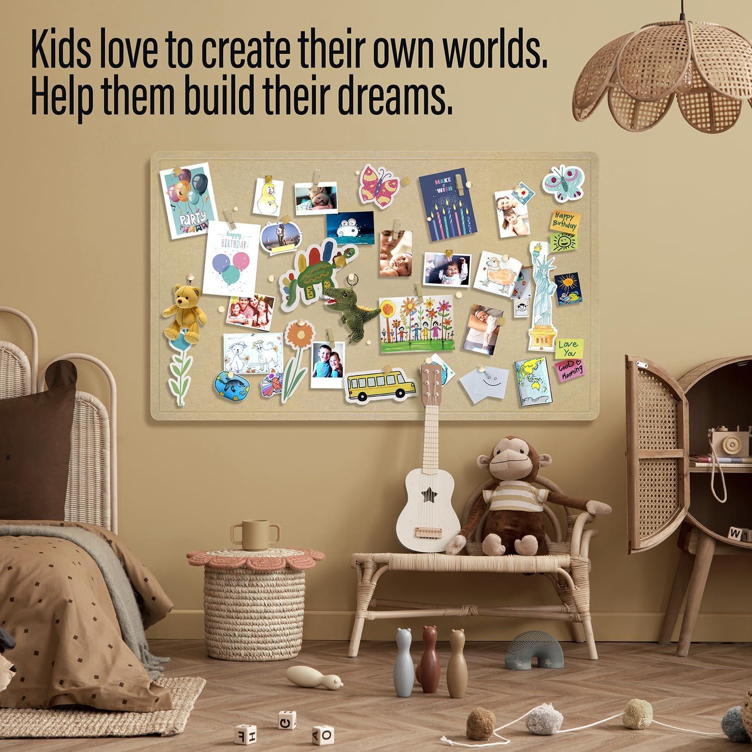 imageLarge Bulletin Board 60 x 36 Inches  Foldable Felt Bulletin Board for Wall Cork Board Alternative with 100 Color Pins ampamp 12 Note Pads Vision Board  BlackKhaki