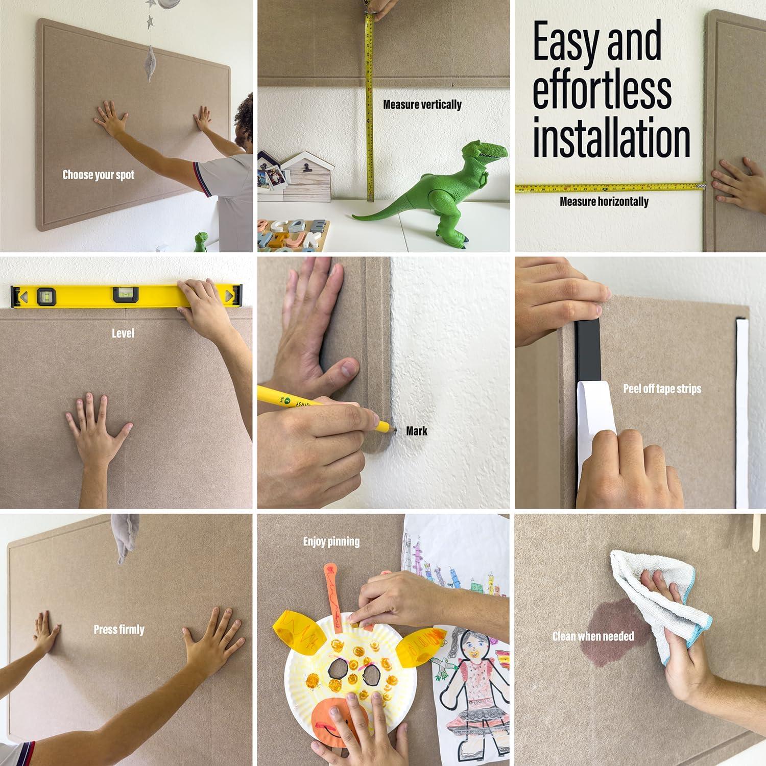 imageLarge Bulletin Board 60 x 36 Inches  Foldable Felt Bulletin Board for Wall Cork Board Alternative with 100 Color Pins ampamp 12 Note Pads Vision Board  BlackKhaki