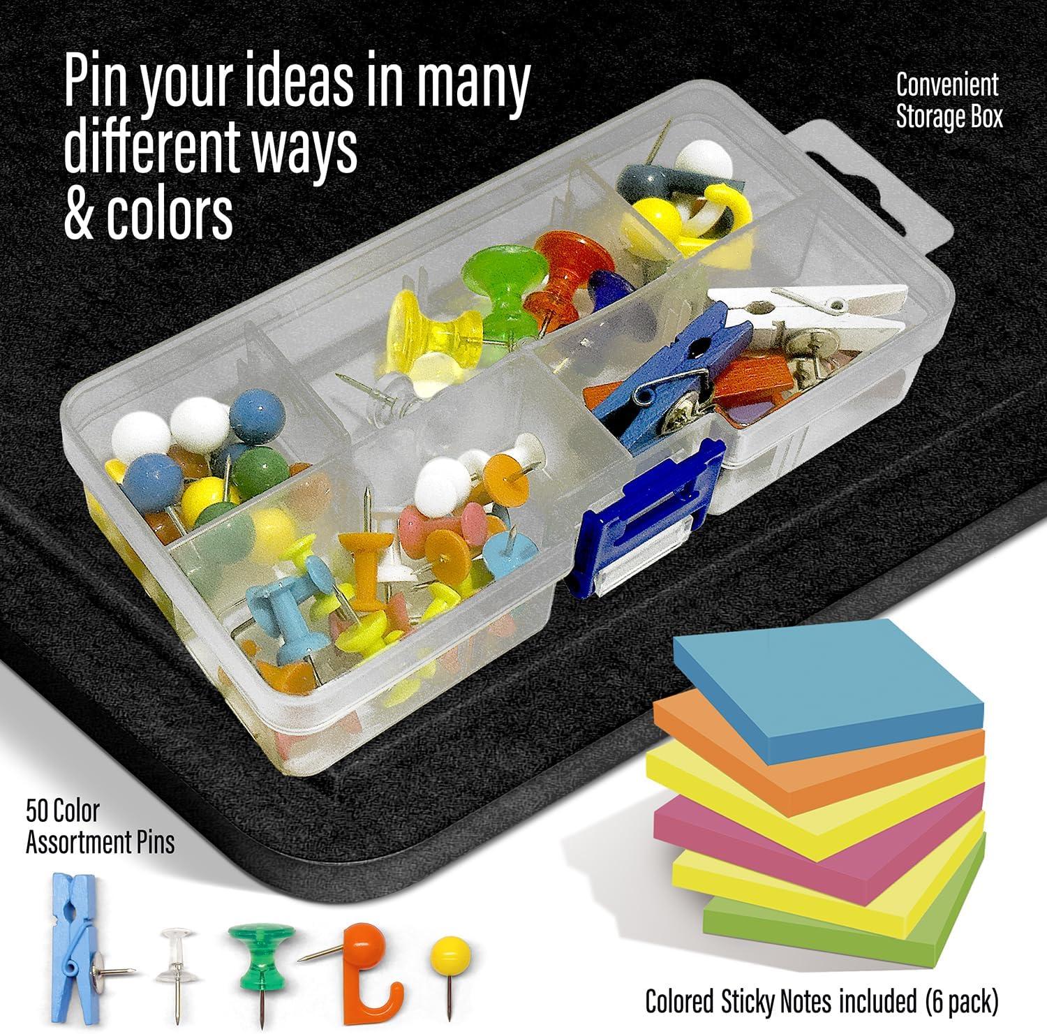 imageLarge Bulletin Board 60 x 36 Inches  Foldable Felt Bulletin Board for Wall Cork Board Alternative with 100 Color Pins ampamp 12 Note Pads Vision Board  BlackBlack