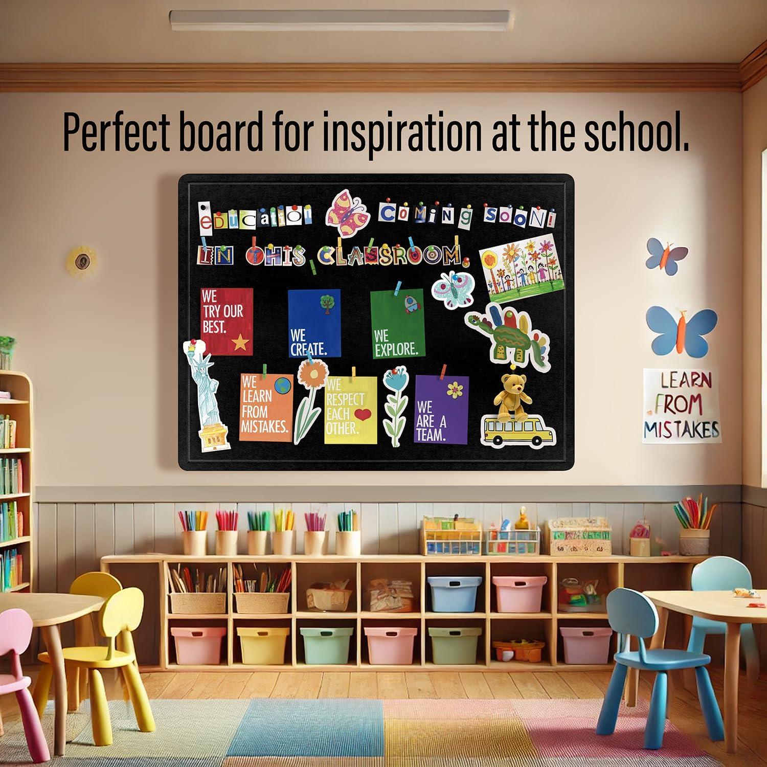 imageLarge Bulletin Board 60 x 36 Inches  Foldable Felt Bulletin Board for Wall Cork Board Alternative with 100 Color Pins ampamp 12 Note Pads Vision Board  BlackBlack