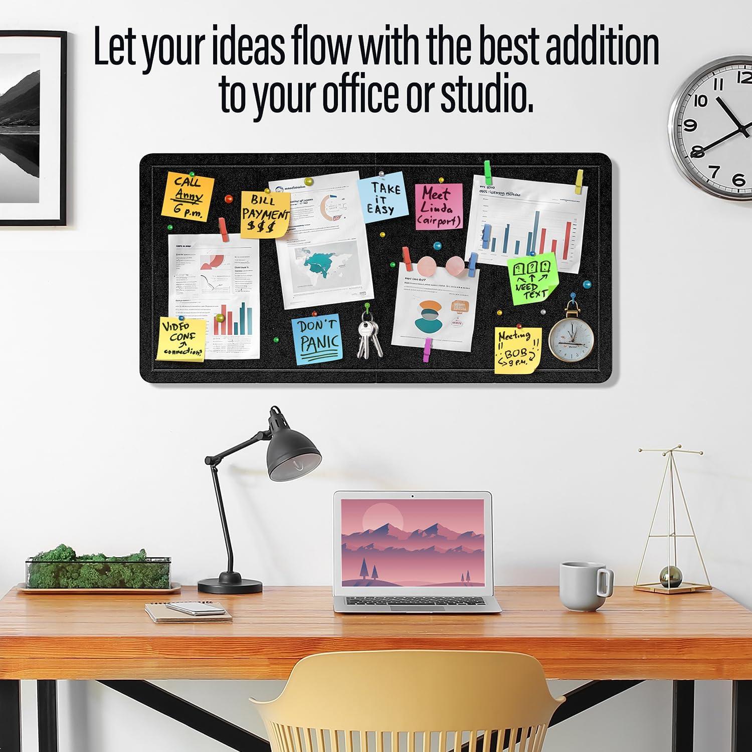 imageLarge Bulletin Board 60 x 36 Inches  Foldable Felt Bulletin Board for Wall Cork Board Alternative with 100 Color Pins ampamp 12 Note Pads Vision Board  BlackBlack