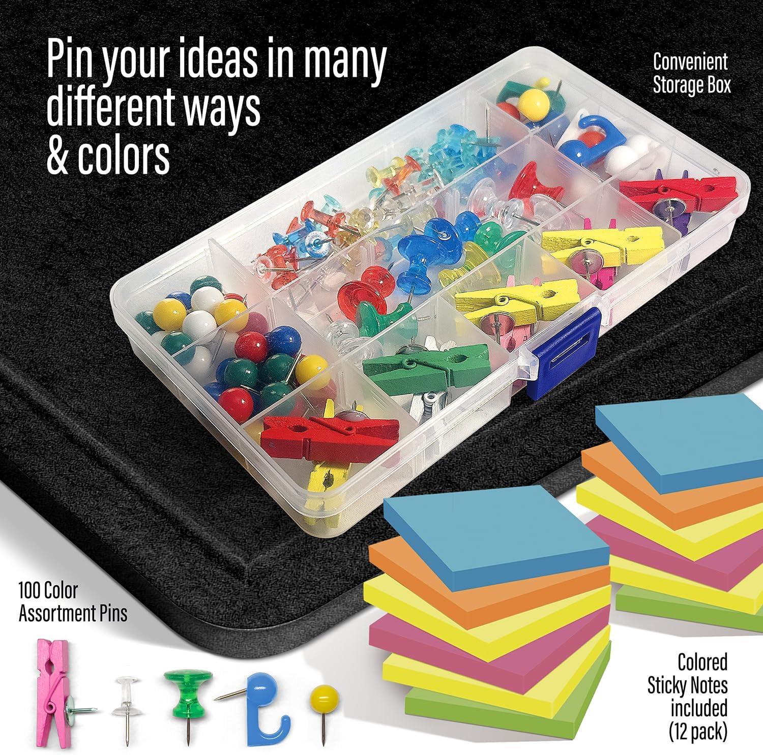 imageLarge Bulletin Board 60 x 36 Inches  Foldable Felt Bulletin Board for Wall Cork Board Alternative with 100 Color Pins ampamp 12 Note Pads Vision Board  BlackBlack