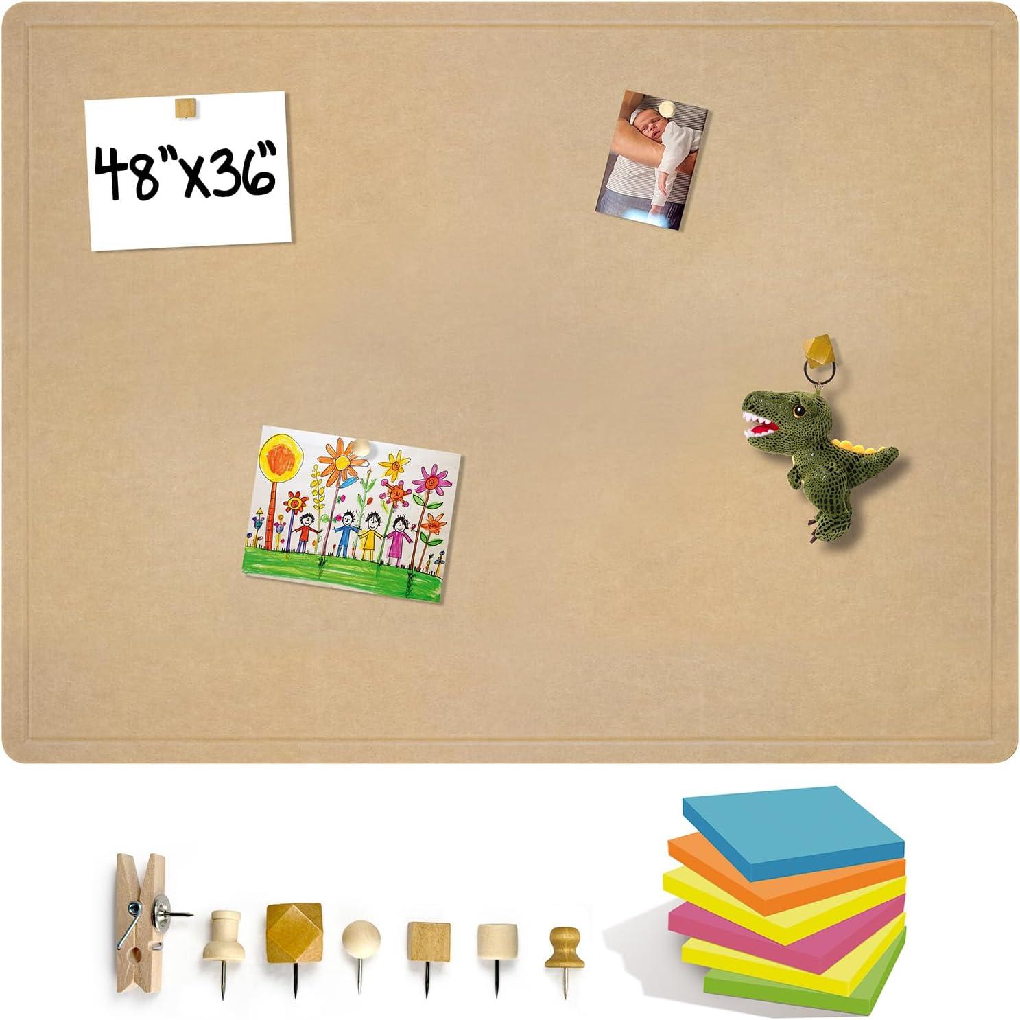 imageLarge Bulletin Board 60 x 36 Inches  Foldable Felt Bulletin Board for Wall Cork Board Alternative with 100 Color Pins ampamp 12 Note Pads Vision Board  BlackKhaki